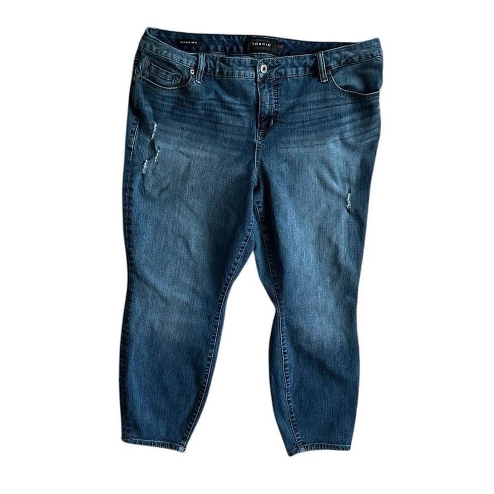 Torrid High-Rise Curvy Slight Distress Medium Wash Stretch Denim Blue Jeans 20R